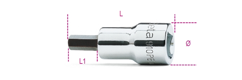Nasadki z końcówką trzpieniową sześciokątną, gniazdo 3/8  , chromowane - końcówki czernione, model910pe/as/1/8 1