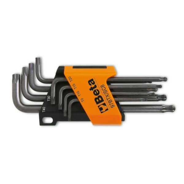 Komplet kluczy trzpieniowych kątowych profil torx z kulistą końcówką 97btx, t9 - t40, 8 sztuk, w uchwycie z tworzywa sztucznego, 1