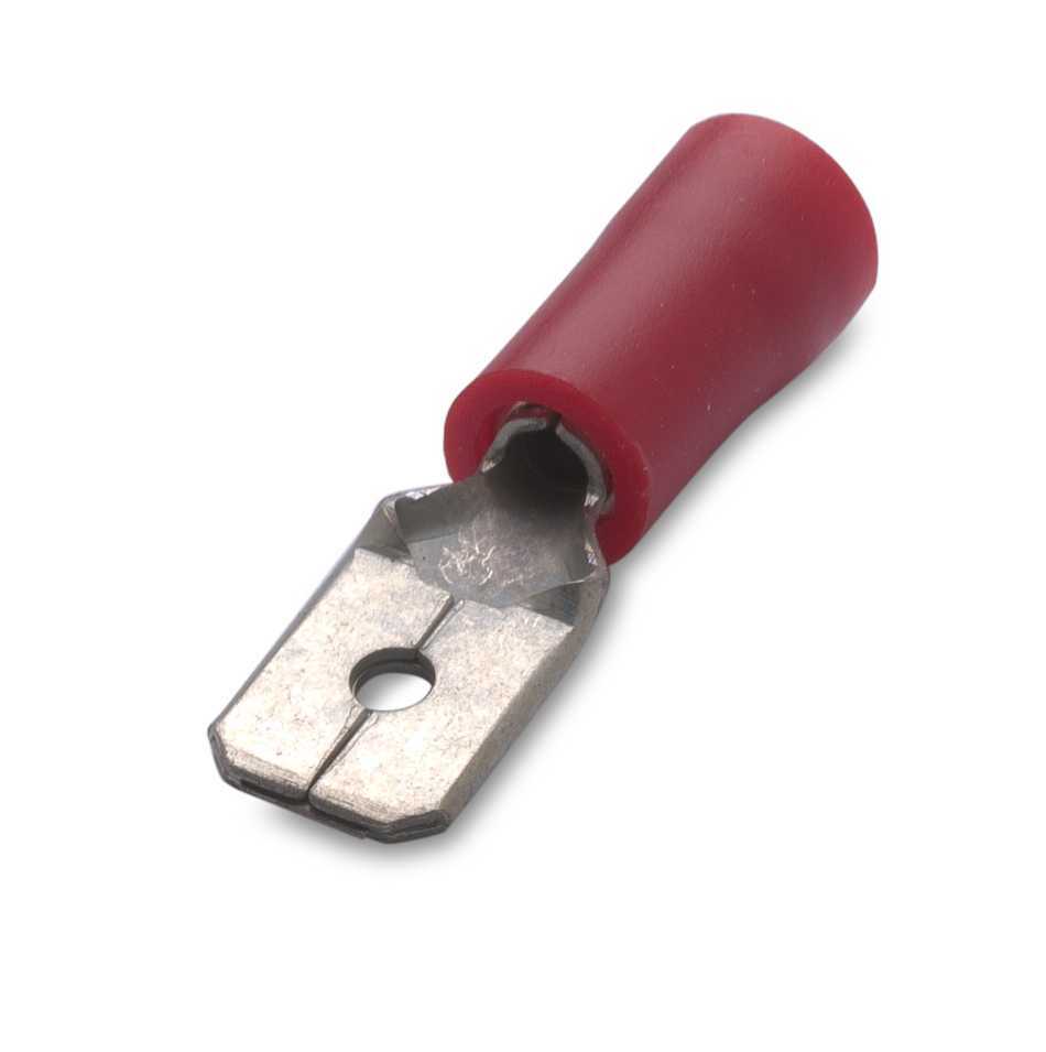 Wsuwka izolowana z antywibracyjną tulejką miedzianą, 1.5-6.3/0.8, pvc, zakres 0.25-1.5 mm2, czerwona, opakowanie 25 sztuk model 1