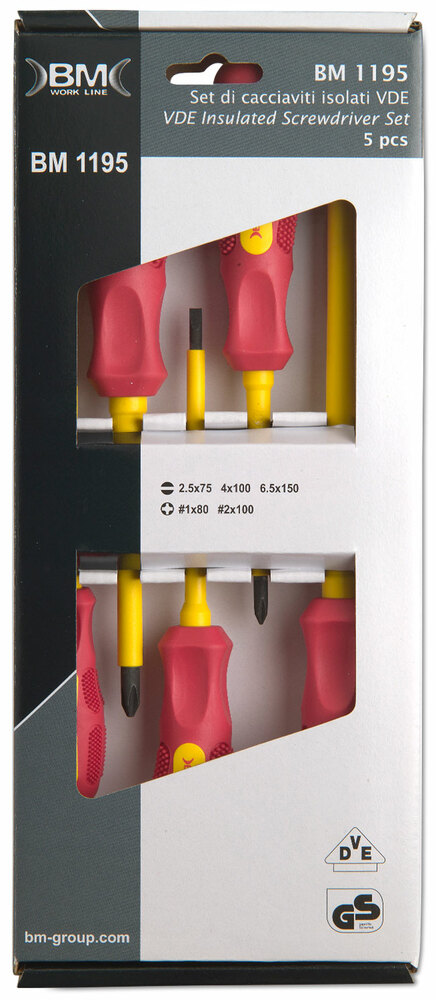 Komplet wkrętakęw w izolacji do 1000v, 1112+1114+1116+1121+1122, 5 sztuk, w kartonie model 1195 model bm1195 1