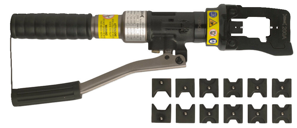 Prasa ręczna hydrauliczna, z głowicą zaciskającą 200a, matryce do nieizolowanych końcówek 10-185 mm2 model bm200pa 1