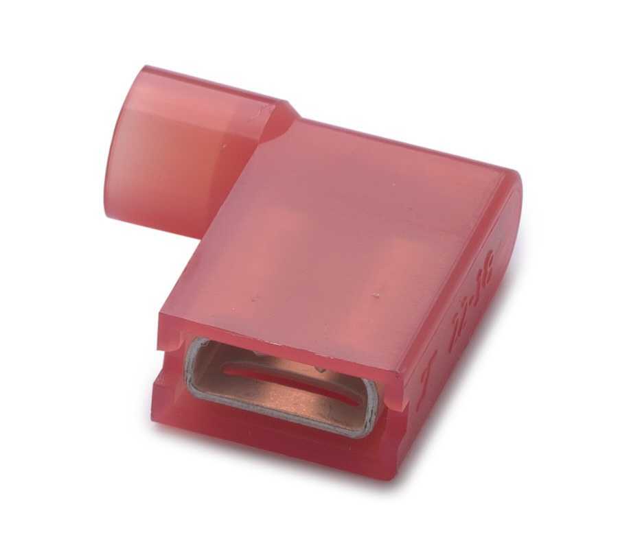 Nasuwka kątowa 90deg całkowicie izolowana, 1,5-6,3/0,8, zakres 0,5-1,5 mm2, nylon 105degc, czerwona, opakowanie 100 sztuk model 1