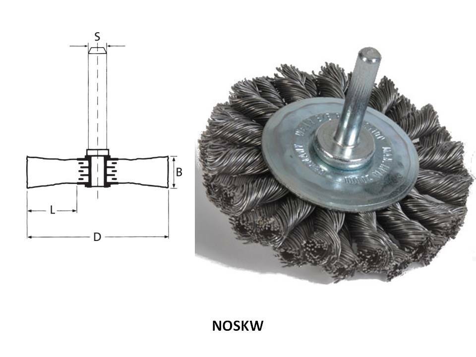 Szczotka tarczowa na trzpieniu, drut pleciony ze stali węglowej, br001-whb noskw 70x15mm, trzpień 6mm, drut 0,35mm flexovit 1