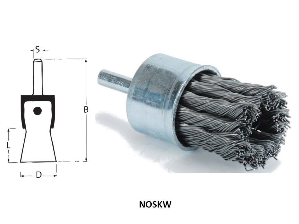 Szczotka pędzelkowa na trzpieniu, drut pleciony ze stali węglowej, br001-enb noskw 22x68mm, trzpień 6mm, drut 0.35mm t28 flexovi 1