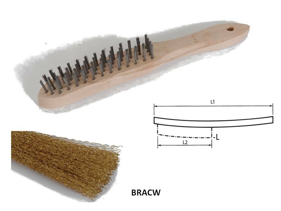 Szczotka ręczna drewniana, drut karbowany mosiężny, br001-hcb bracw 290x140x25mm, drut 0,3mm trójrzedowa flexovit 1