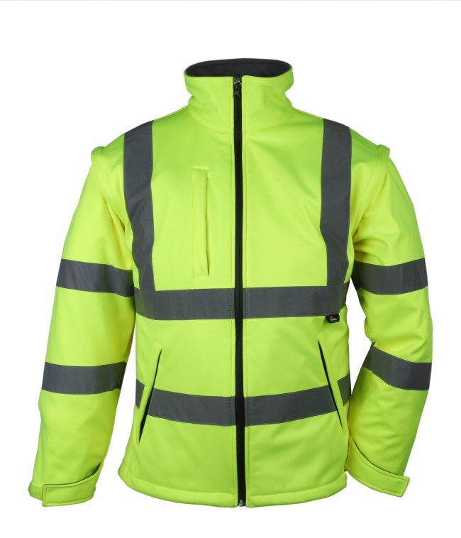 Kurtka softshell ostrzegawcza o intensywnej widzialności, z odpinanymi rękawami, żółta, model vwjk176y rozmiar l 1