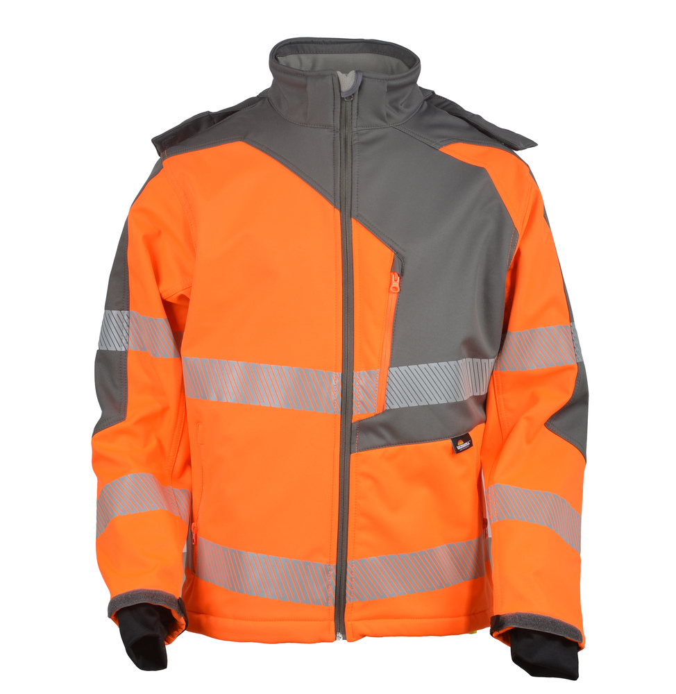 Kurtka softshell, ostrzegawcza o intensywnej widzialności, (taśma odblaskowa segmentowa), dobra ochrona przed deszczem ( walory 1