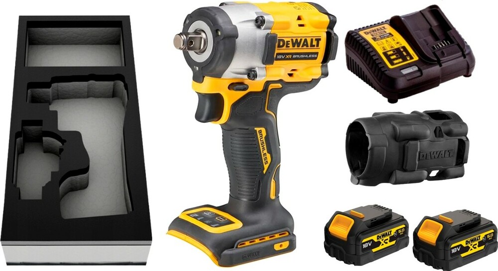 Klucz udarowy 1/2 18V + 2 x 5Ah + ładowarka + gumowa osłona + wkład do szuflady DeWALT DCF921P2G 1