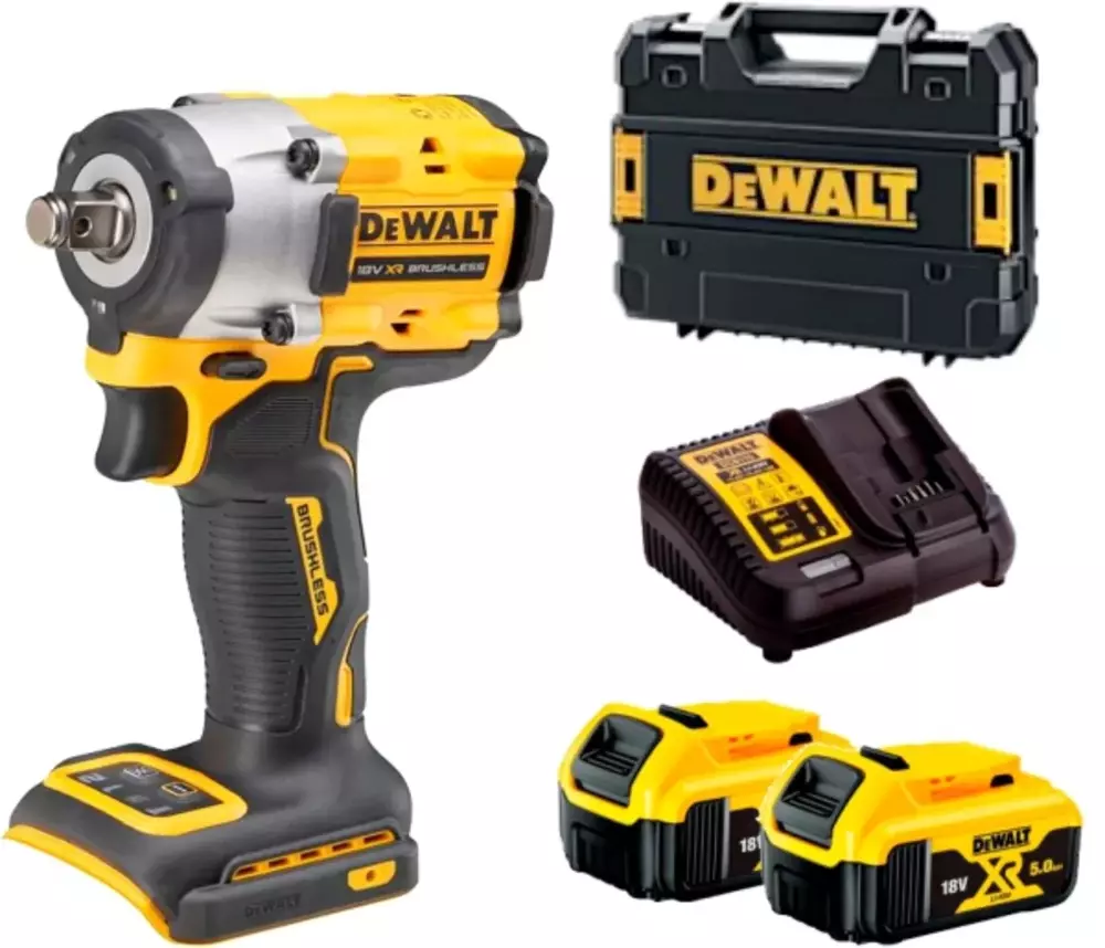Klucz udarowy 1/2 18V pierścień blokujący + walizka + 2 x 5Ah + ładowarka DeWALT DCF921P2T 1