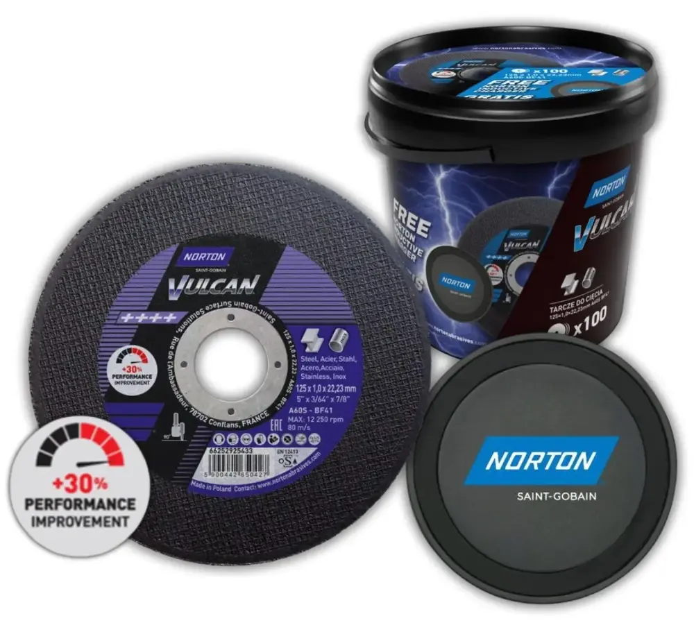 Pakiet 100 szt. tarcz do cięcia Norton Vulcan 125x1 + ładowarka indukcyjna 15W GRATIS! 1