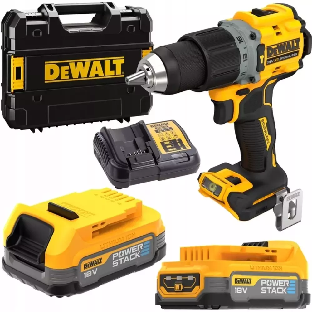 Wiertarko-wkrętarka udarowa 18V 90Nm 2 x aku 1,7Ah POWERSTACK + ładowarka + walizka DeWALT DCD805E2T 1