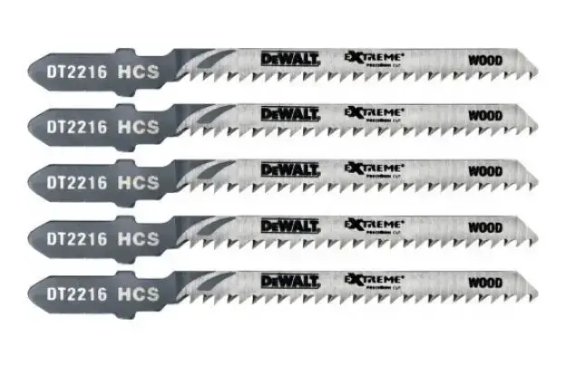 Zestaw 5 szt. brzeszczotów do wyrzynarek 82mm do szybkiego, krzywoliniowego cięcia drewna DeWalt DT2216 1
