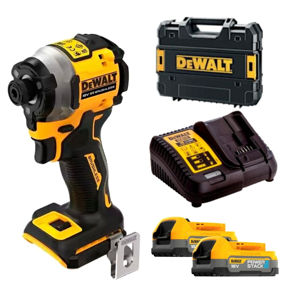 Zakrętarka udarowa bit 1/4 208Nm + walizka + 2x1,7Ah POWERSTACK + ładowarka DeWALT DCF850E2T 1