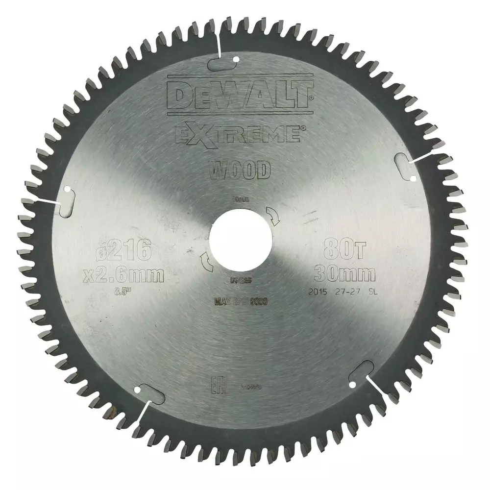 Piła tarczowa do cięcia aluminium, drewna, laminatów, PVC, ø216x30x2,6mm, 80 zębów EXTREME DeWalt DT4286 1