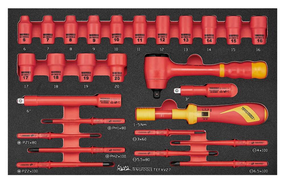 Zestaw narzędzi nasadowych i wkrętaka dynamometrycznego VDE 1000V TEFXV27 Teng Tools 285510103 1