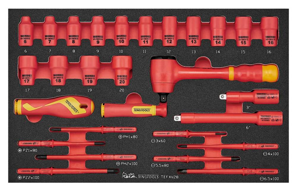 Zestaw narzędzi nasadowych i wkrętaków VDE 1000V TEFXV28 Teng Tools 285520102 1