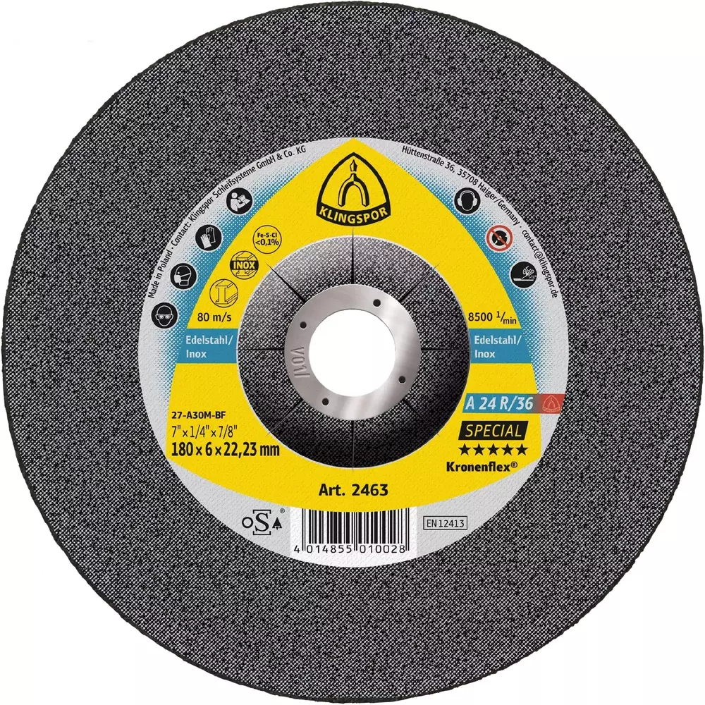Tarcza do szlifowania metalu 180x6x22,23 A 24 R/36 Special wypukła Klingspor 2463 1