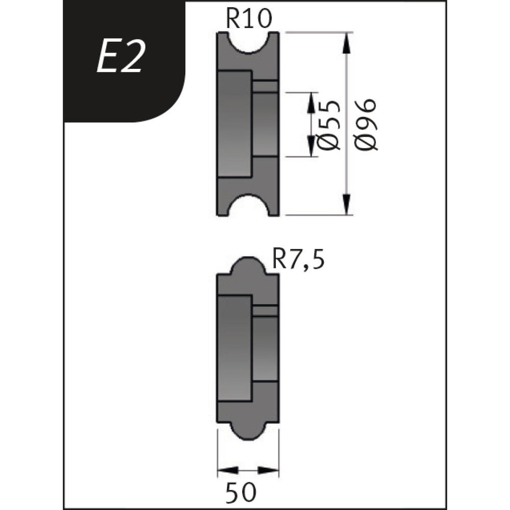 Rolki gnące Metallkraft Typ E2, Ø 96 x 55 x 50 mm, R 10 / 7,5 mm 1