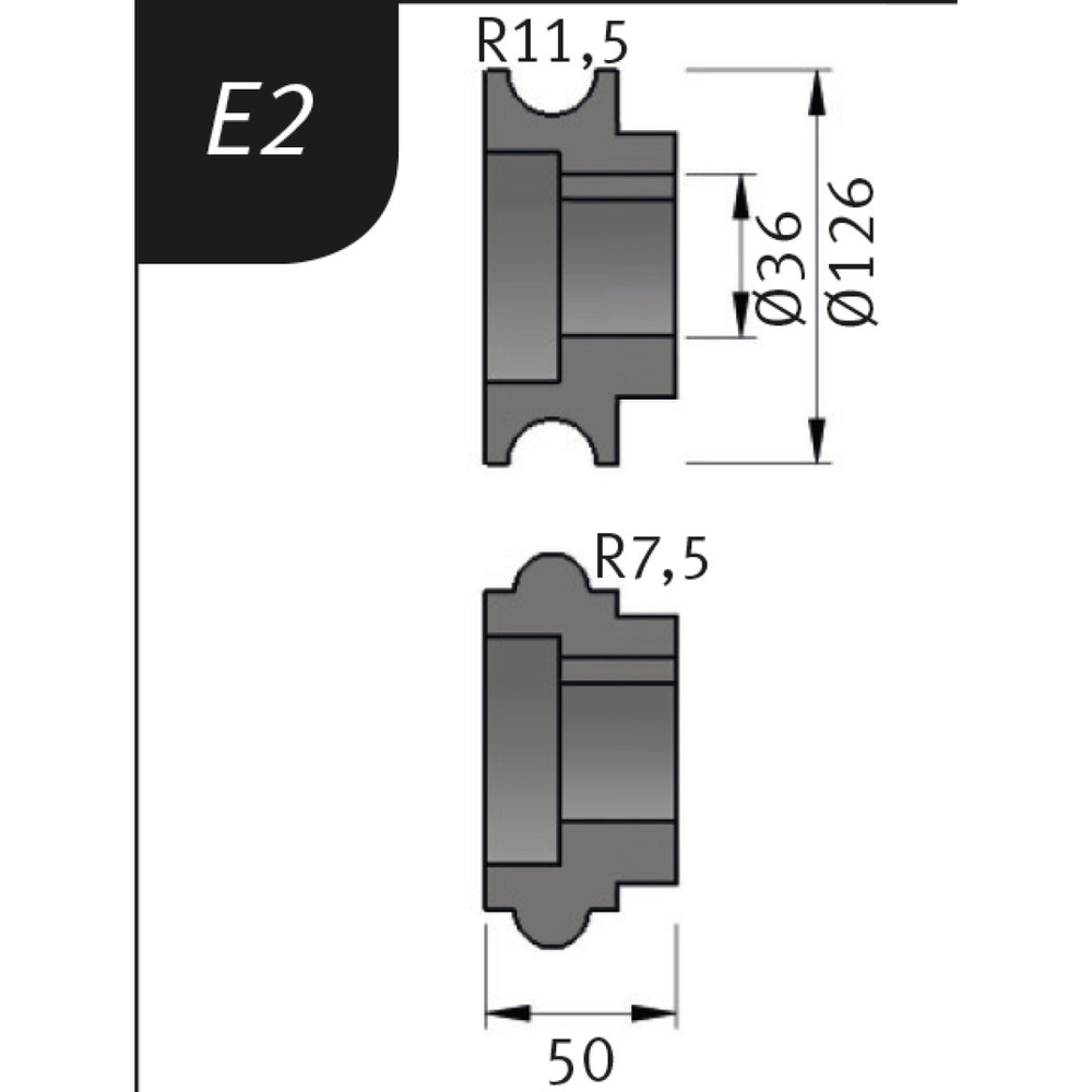 Rolki gnące Metallkraft Typ E2, Ø 126 x 36 x 50 mm, R 11,5 / 7,5 mm 1