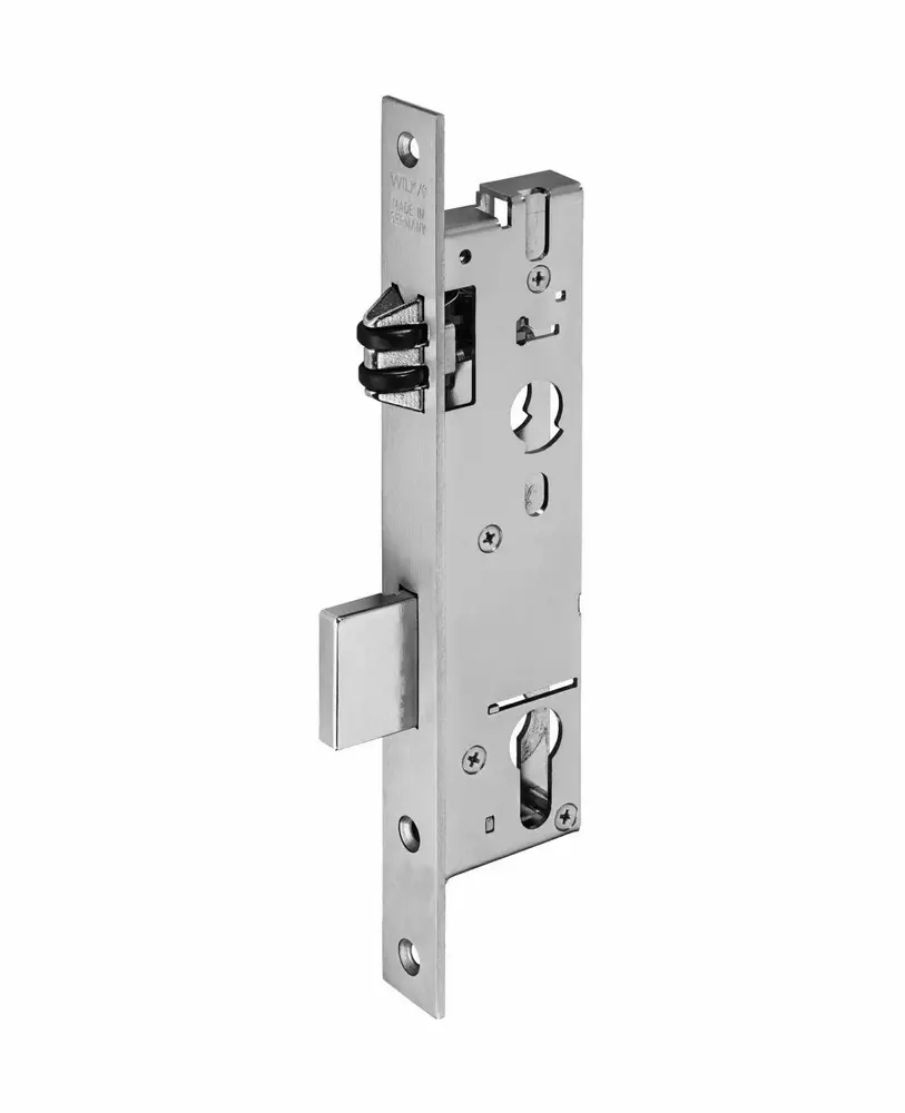 Zamek do drzwi wpuszczany na wkładkę bębenkową rolkowy D30 1452 Wilka inox 1
