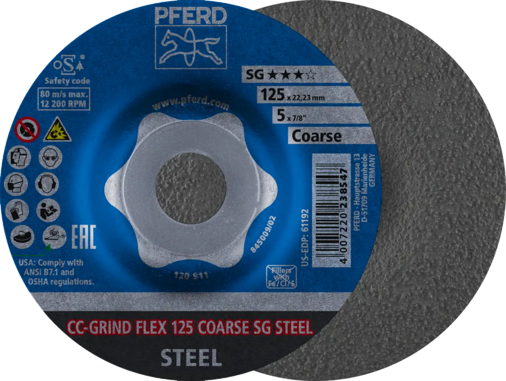 Tarcza do szlifowania metalu 125x22,23 CC-GRIND FLEX SG STEEL wypukła Pferd 64188125 1