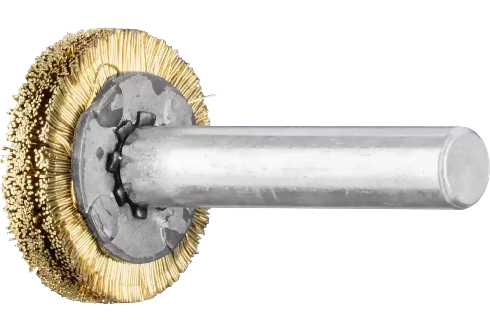 Szczotka tarczowa niepleciona RBU Ø20 × 4 mm trzpień Ø6 mm drut mosiężny Ø0,20 1