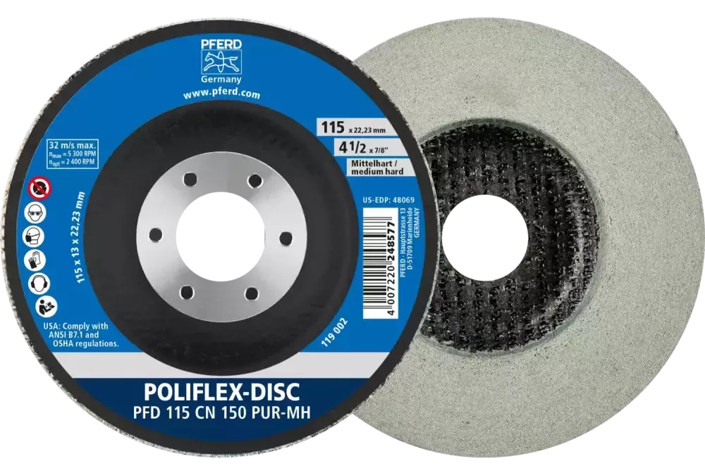 Dysk Poliflex PFD Ø 115 × 14 mm do otworu Ø 22,23 mm spoiwo PUR średnio twardy SIC150 1