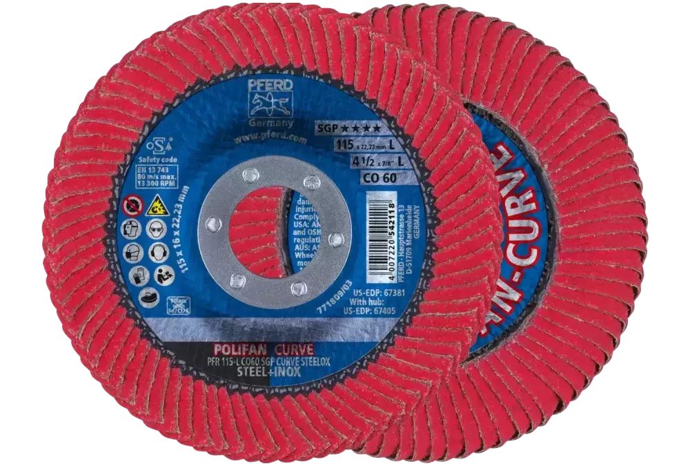 Ściernica listkowa POLIFAN CURVE PFR 115 × 22,23 mm szerokość L CO60 SGP STEELOX do stali/stali nierdzewnej 1