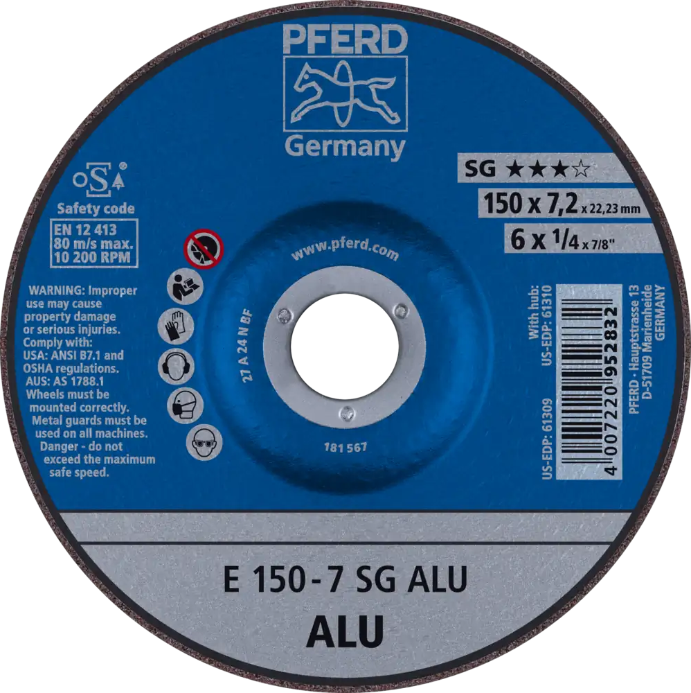 Tarcza do szlifowania aluminium 150x7,2x22,23 SG ALU wypukła Pferd 62215717 1