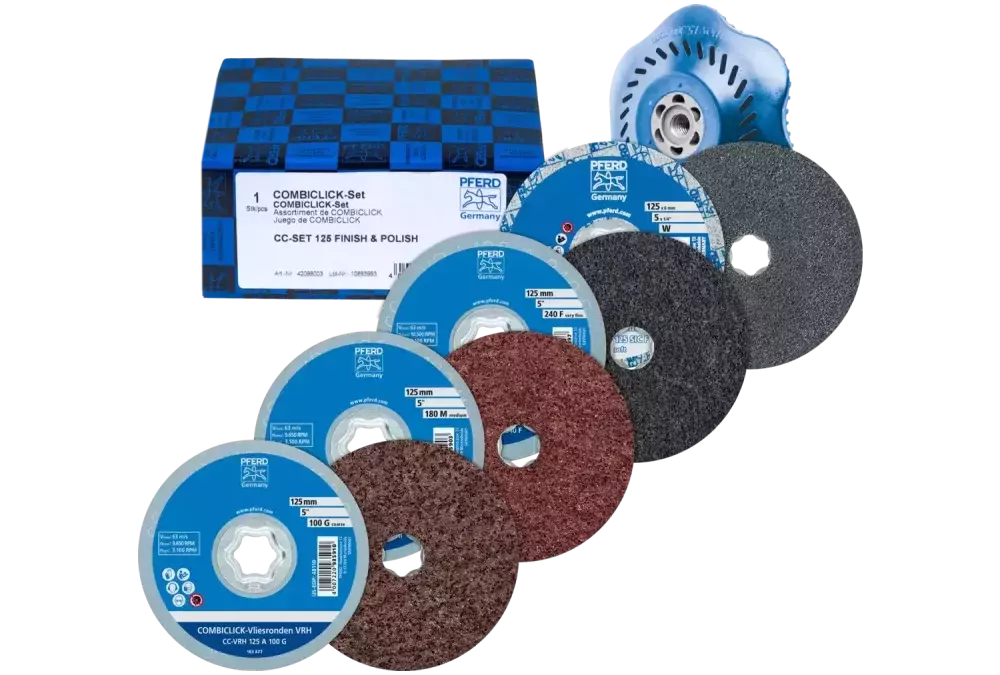 Zestaw krążków filcowych COMBICLICK Ø 125 mm VRH A100C, 180M, 240F i PNER W F z talerzem podporowym CC-H-GT do wykańczania 1