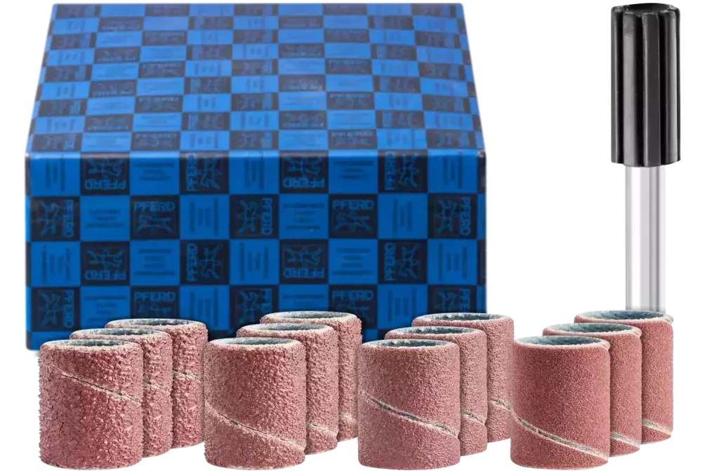 Zestaw opasek ściernych 13-częściowy Korund Ø10 × 20 mm A60,80,150,240 z uchwytem trzpień Ø6 mm 1