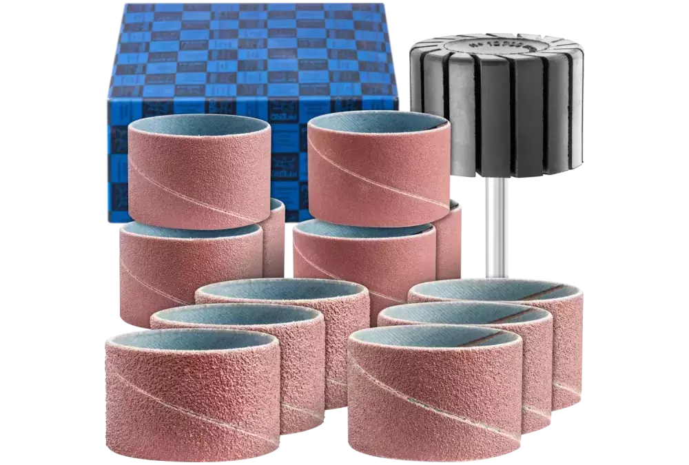 Zestaw opasek ściernych 13-częściowy Korund Ø 45 × 30 mm A40,60,80,150 z uchwytem trzpień Ø 6 mm 1