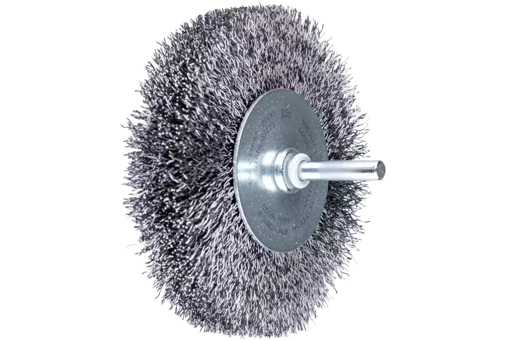 Szczotka tarczowa niepleciona RBU Ø100 × 20 mm trzpień Ø6 mm drut stalowy Ø0,30 1