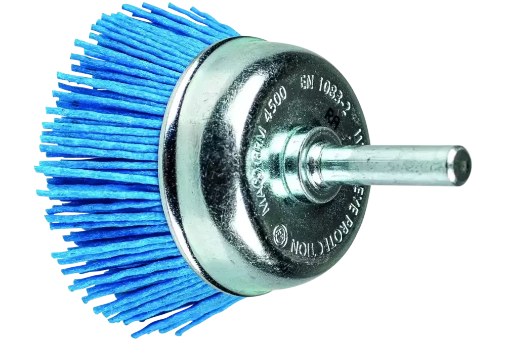 Szczotka garnkowa niepleciona TBU Ø 50 mm trzpień Ø 6 mm włókno BLUE Ø 1,10 mm ziarno 180 wiertarki 1