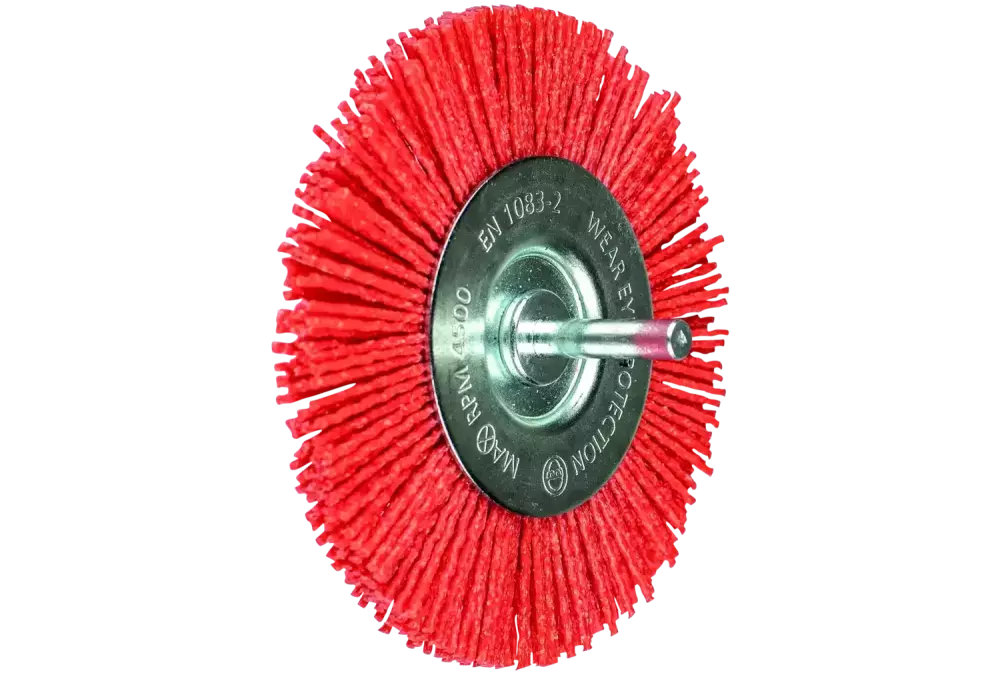 Szczotka tarczowa niepleciona RBU Ø100 mm trzpień Ø6 mm włókno RED Ø1,27 ziarno 80 1
