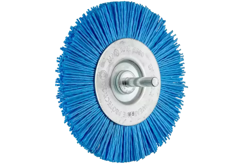 Szczotka tarczowa niepleciona RBU Ø100 mm trzpień Ø6 mm włókno BLUE Ø1,10 mm ziarno 180 do wiertarek 1