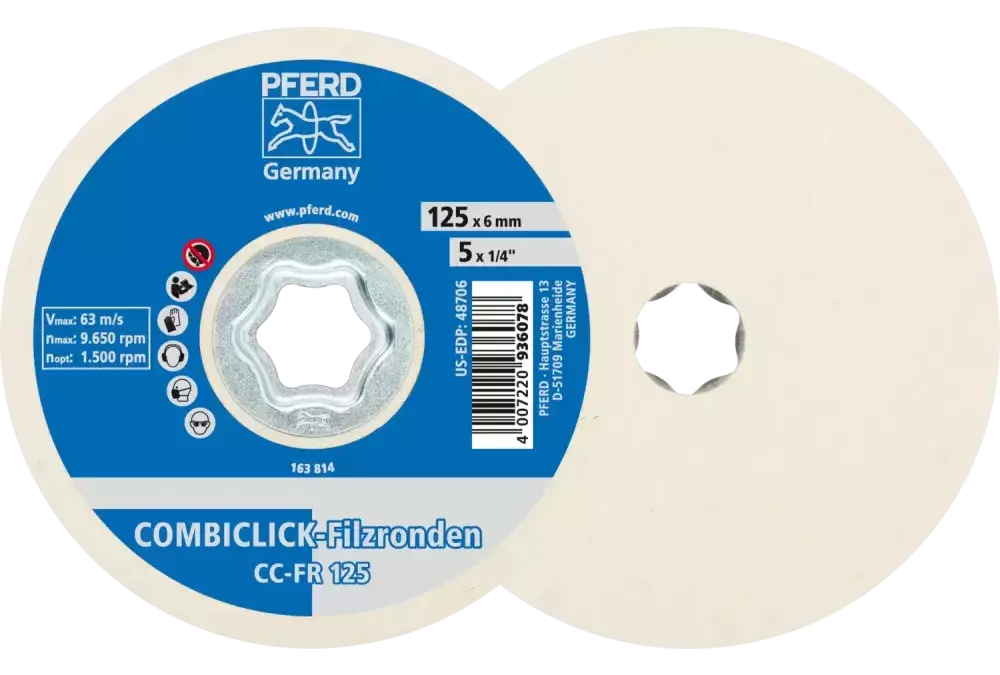 Krążki filcowe COMBICLICK CC-FR Ø 125 mm do polerowania wstępnego oraz polerowania na wysoki połysk 1