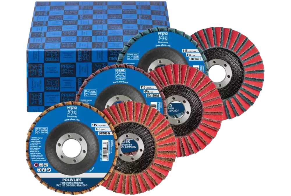 Zestaw ściernic listkowych POLIVLIES PVZ Ceramika Ø 115 mm otwór Ø 22,23 mm CO-COOL60/G,80/M,120/F 1