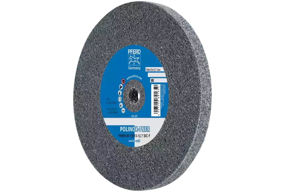 Dysk z włókniny prasowanej POLINOX PNER Ø 150 × 13 mm do otworu Ø 12,7 mm miękki SIC drobnoziarnisty do wykańczania 1