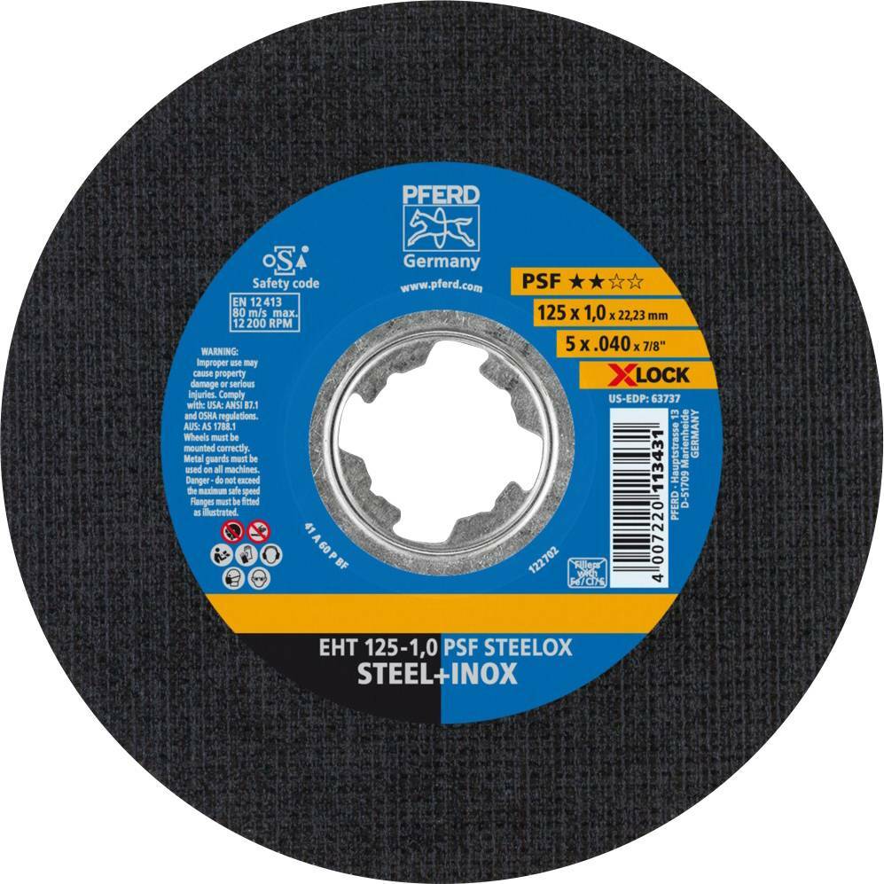 Tarcza do cięcia metalu 125x1x22,23 X-LOCK PSF STEELOX płaska Pferd 61721101 1