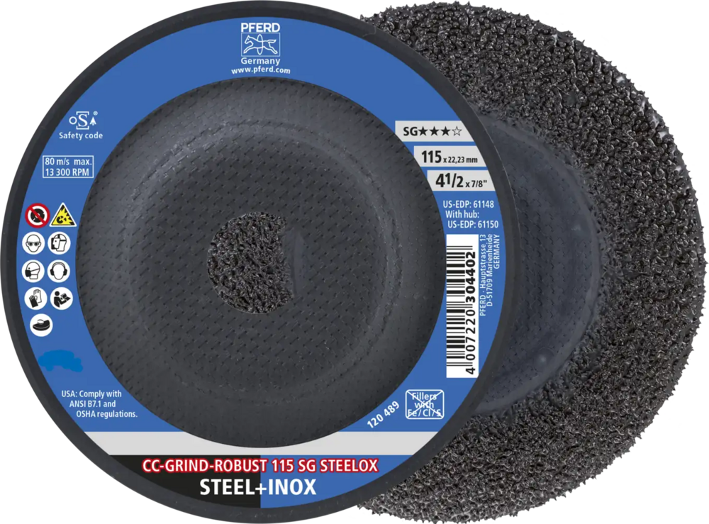 Tarcza do szlifowania metalu 115x22,23 CC-GRIND ROBUST SG STEELOX wypukła Pferd 64195115 1