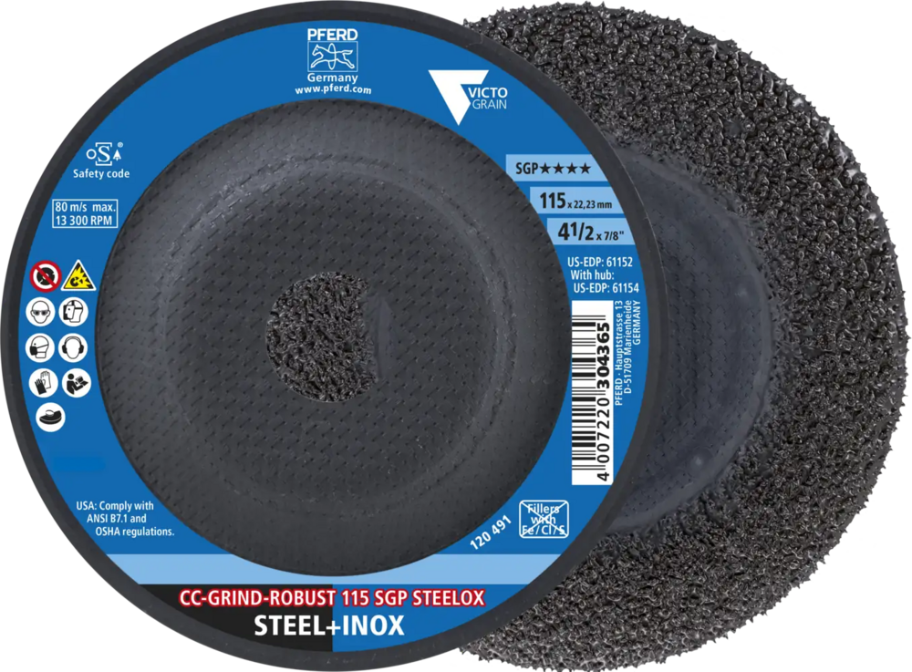 Tarcza do szlifowania metalu 115x22,23 CC-GRIND ROBUST SGP STEELOX wypukła Pferd 64195116 1