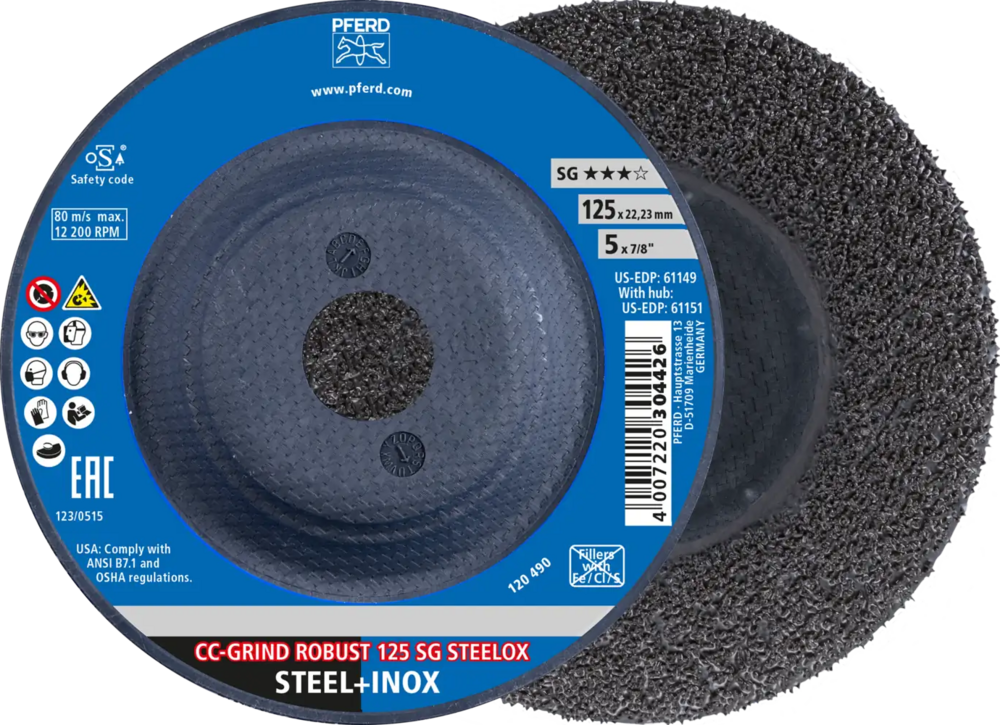 Tarcza do szlifowania metalu 125x22,23 CC-GRIND ROBUST SG STEELOX wypukła Pferd 64195125 1