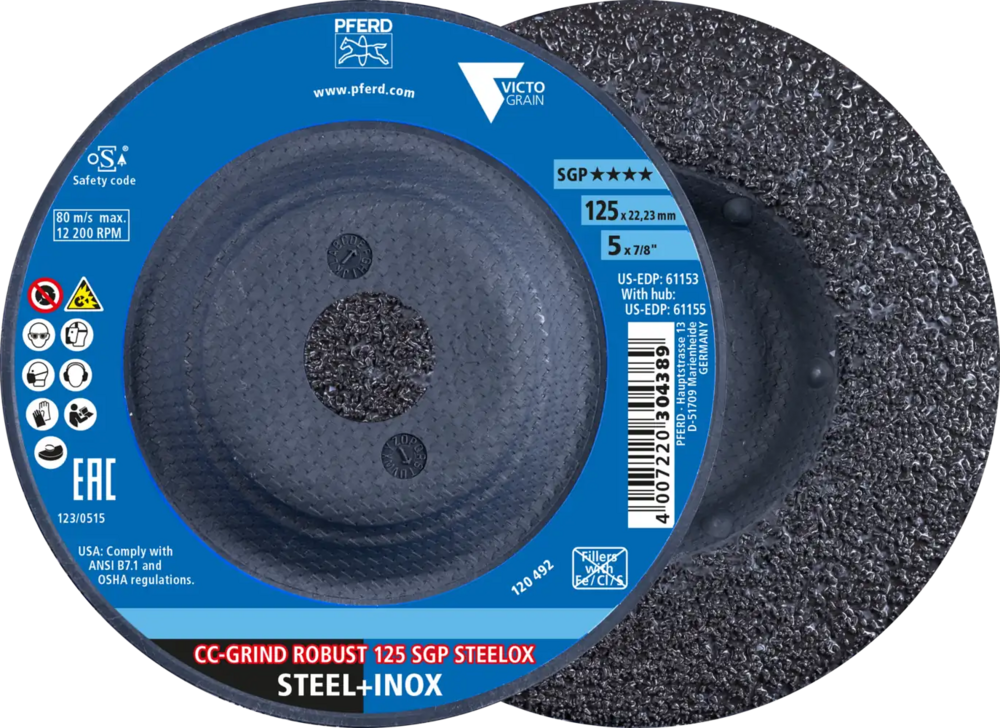 Tarcza do szlifowania metalu 125x22,23 CC-GRIND ROBUST SGP STEELOX wypukła Pferd 64195126 1