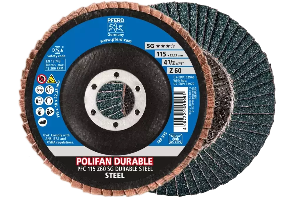 Ściernica listkowa POLIFAN POWER PFC 115 x 22,23 mm stożkowa Z60 linia wydajna SG DURABLE STEEL do stali 1