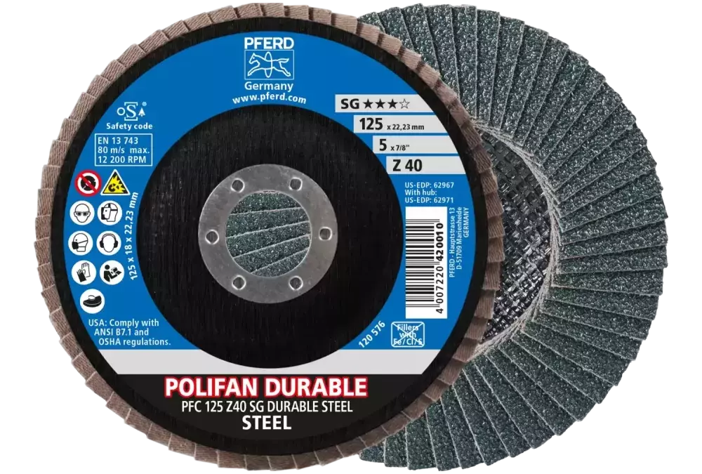 Ściernica listkowa POLIFAN POWER PFC 125 x 22,23 mm stożkowa Z40 linia wydajna SG DURABLE STEEL do stali 1