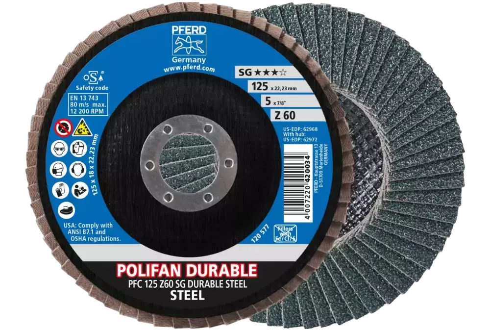 Ściernica listkowa POLIFAN POWER PFC 125 x 22,23 mm stożkowa Z60 linia wydajna SG DURABLE STEEL do stali 1