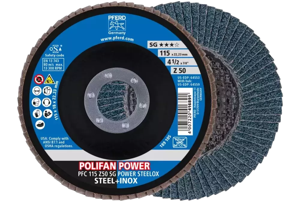 Ściernica listkowa POLIFAN POWER PFC 115 x 22,23 mm stożkowa Z50 linia wydajna SG STEELOX do stali/stali szlachetnej 1
