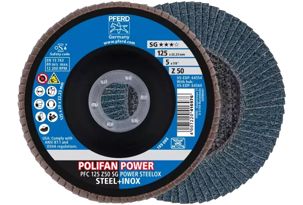 Ściernica listkowa POLIFAN POWER PFC 125 x 22,23 mm stożkowa Z50 linia wydajna SG STEELOX do stali/stali szlachetnej 1
