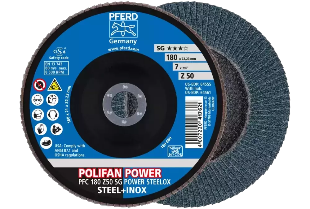 Ściernica listkowa POLIFAN POWER PFC 180 x 22,23 mm stożkowa Z50 linia wydajna SG STEELOX do stali/stali szlachetnej 1